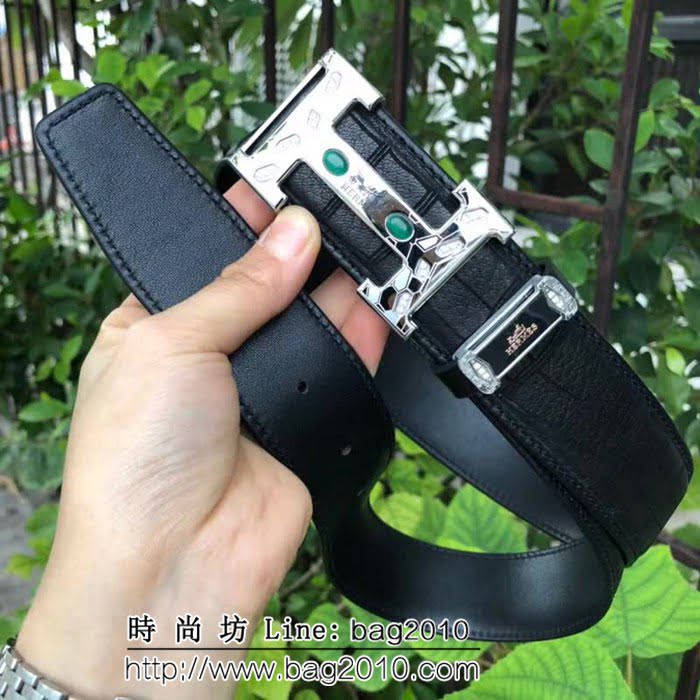 愛馬仕HERMES 南非野生鹿皮 精湛工藝鑲鑽貓眼石高端男士皮帶 HHG1523
